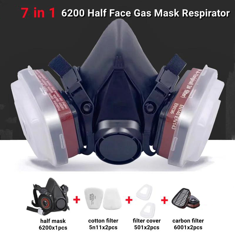 Dust Mask Construction - Staub-Gasmaske, Antibeschlag-Schutzbrille, 6200°, schwarze Halbgesichts-Gas-Atemschutzmaske, Epoxidharz,